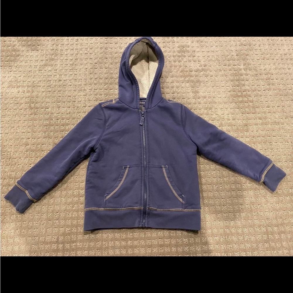 Boys llbean M 5/6 Sherpa lined zip up hooded sweatshirt